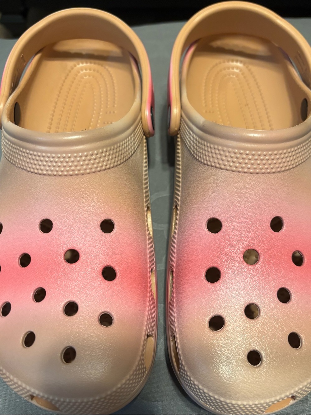CROCS Women’s Ombre Pink and Tan Slip-On Clogs